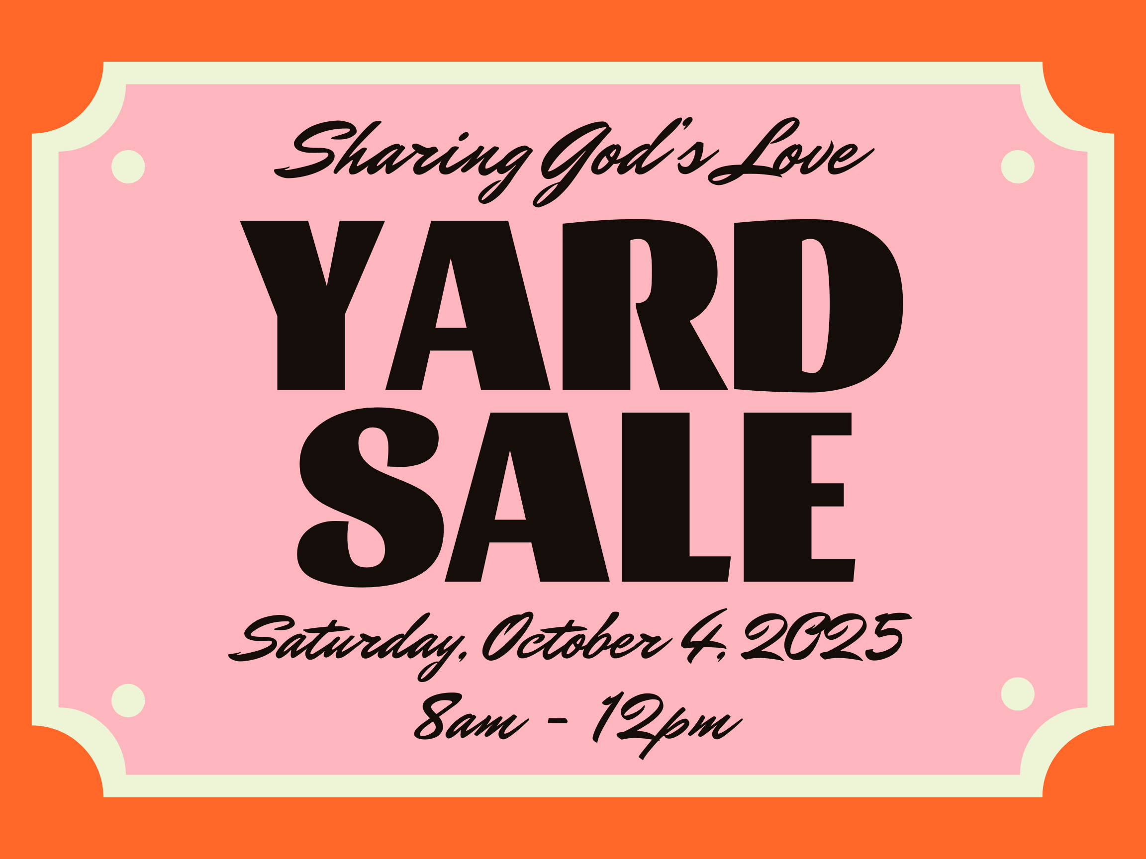 Orange Pink and Black Yard Sale Yard Sign